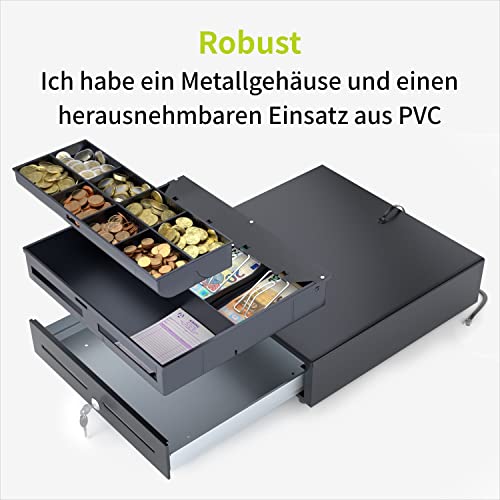 ACROPAQ Kassenschublade - Elektrische Öffnung mit RJ11 Anschluss, Kassenlade 41 x 41 cm, Unterbau geeignet - Kasse, Cash Register, Bargeldkasse - Schwarz