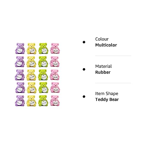 Image of Stationery Express Teddy Bear Kids Erasers with Sharpener Backpack Style Eraser Sharpner for Return Gift for Kids in Bulk Pack of 10 (50)
