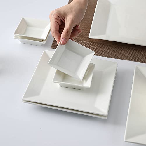 Porlien Classic White Square Dinnerware Set For 4, Off White #TOP6
