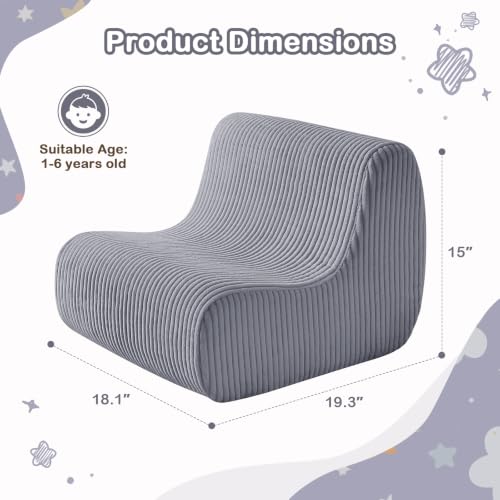 Image of DAICO Kids Bean Bag Chair Ultra-Soft Toddler Bean Bag Sofa with Handle, Small Toddler Reading Chairs Comfy Lazy Lounger Foam for Playroom or Bedroom - Birthday Gift for Boys and Girls, Grey