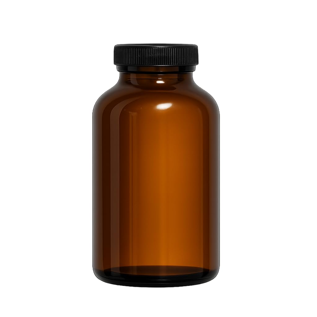 Amber Glass Wide Mouth Bottle with Black Screw Cap 250ml (Pack of 25) | UV Light Protection, Airtight Seal, Wide Mouth Opening, Storage Container, Reusable Glass-picture-43