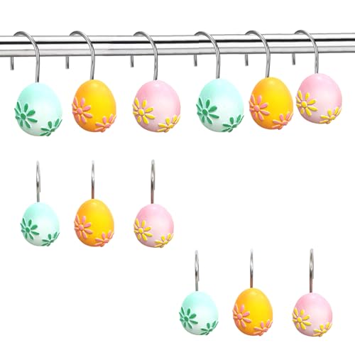YRMLYMOP 12 PCS Easter Shower Curtain Hooks Eggs Shower Curtain Hooks Cute Shower Curtain Hooks Shower Curtain Hooks Decorative for Living Room Bedroom Bathroom Decor