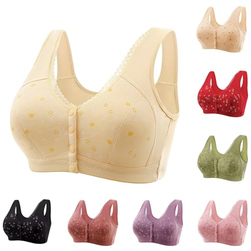 Bras for Older Women Front Closure Wireless Push Up Bralettes Seniors Everyday Comfort Seamless Cotton Soft Bra No Underwire Supportive Plus Size Full Coverage Mom Grandma Underwear Beige L