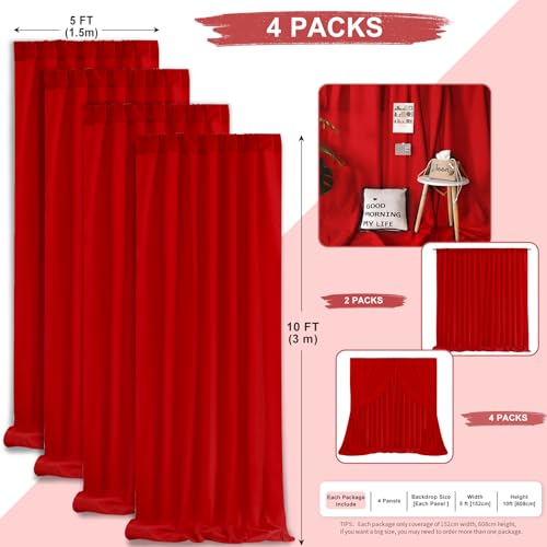 Image of Red Backdrop Curtains Photography Background Drapes 20ft x 10ft Polyester Fabric Panels for Birthday Anniversary Ceremony Decorations
