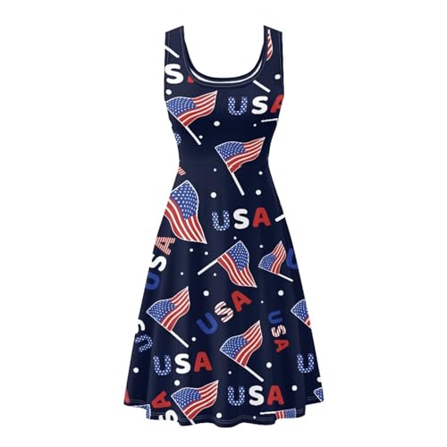 Image of Women Stylish Tank Dresses Sleeveless Round Neck Midi Casual Dress with Pocket for Summer