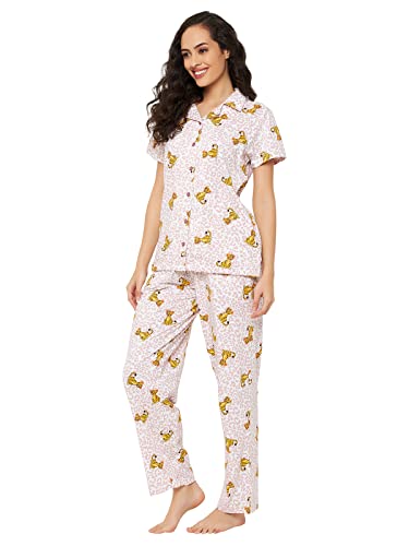 Image of Clovia Women's Cotton Pretty Florals Button Me Up Shirt & Pyjama