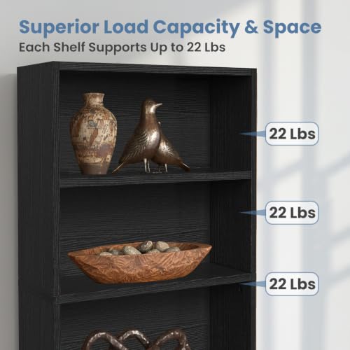 DUMOS 6-Tier Bookcase, 63 Inch Tall Open Bookshelf, Modern Black - image 4