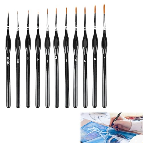 11 Piezas Pinceles Pintura en Miniatura, Pincel de Pintura Acrilica de Detalle Fino, Juego Profesional Detalle Fino Acrilico para Artistas al Óleo/Acrílica/Acuarela/Modelo/Pintura Facial/Manicura