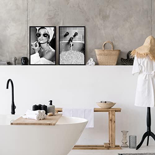Bathroom Decor Wall Art Prints Glam Glitter Tissue Bathroom Artwork For Wall Black And White Modern Fashion Women Funny Bathroom Wall Art Set Of 4 (8X12 In Unframed, Black And White) #TOP4