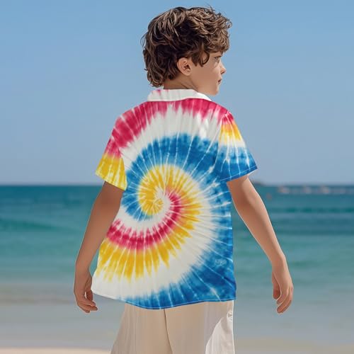 Image of Kids Tie-dye Hawaiian Shirt 80s Button Down Retro Short Sleeve Casual Beach Tropical Funny Party Outfits for Boys