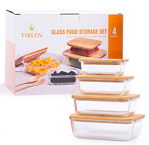 4-Pack Glass Food Storage Containers With Bamboo Lids , Meal Prep Ecofriendly Containers With Lids For Kitchen, Home Use, Safe For Microwave,Freezer, Bpa Free (370Ml, 640Ml, 1040Ml, 1520Ml) #TOP3