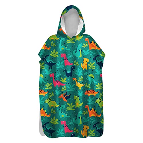 Stillshine. Serviettes Poncho Adulte Ado Enfant Garçon Fille Surf Poncho À Capuchon Poncho De Bain Long Animal Motif Serviettes De Plage Homme Femme Peignoir Natation (Vert Dinosaure,75X110CM) Cover