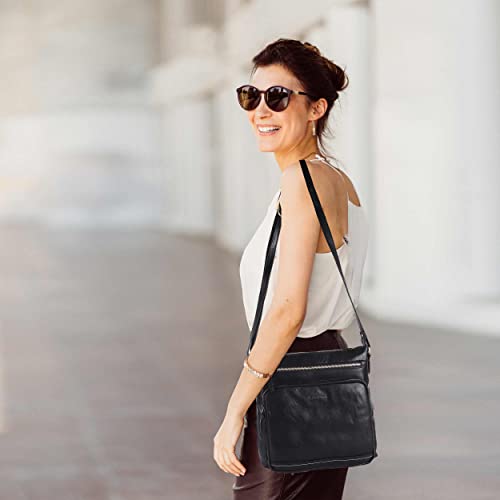 Image of LEDERBUCK Olga Women's Extra-Large Genuine Leather Crossbody Purse - Soft Triple-Zip Shoulder Bag