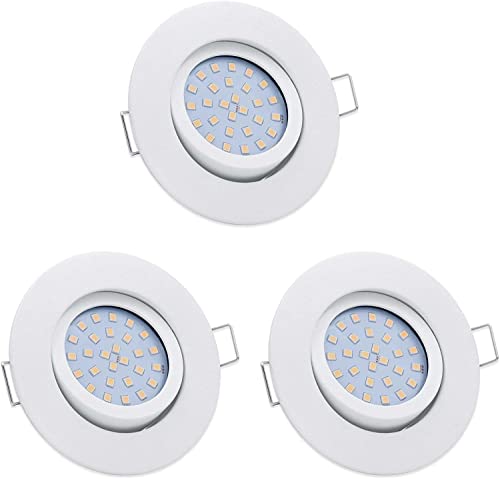Lumare Focos LED Empotrables 4W IP44, Redondos, Regulables. 27mm Profundidad, 68mm Diámetro. Ideal Cocina, Baño - Juego de 3 - Blanco