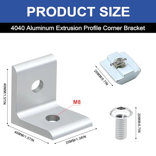 Image of 24 Pack 4040 Corner Bracket Connector 40 Series Aluminum Extrusion Profile Accessories Hardware, 90 Degree Angle Bracket for 40x40 Extruded Aluminum Silver