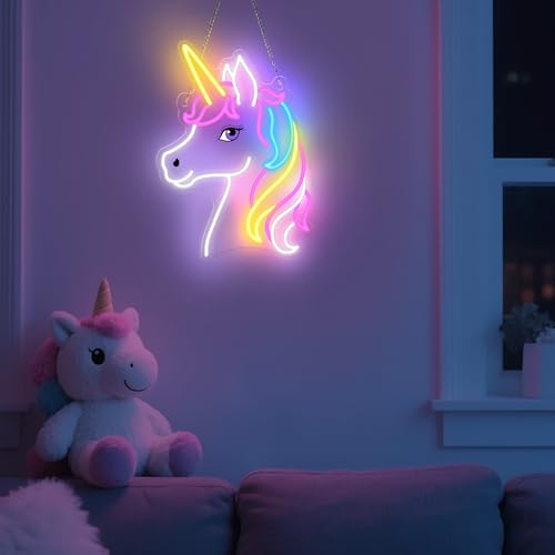 Image of CoolGift Mart Unicorn Neon Sign, Unicorn Lamp Wall Decor, Dimmable Birthday Party Decorations for Home, Patio, Garden, Restaurants, Hotels, Stores, Clubs, Gift for Friends, Family and Kids