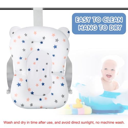 Image of Colorlife Baby Bath Seat Support Net Infant Bathing Seat Support Mat, Adjustable Comfortable Non-Slip Three-Pointed Baby Shower Bathtub Sit Up Mesh for Newborn 0-12 Months-White Star(No Bathtub)