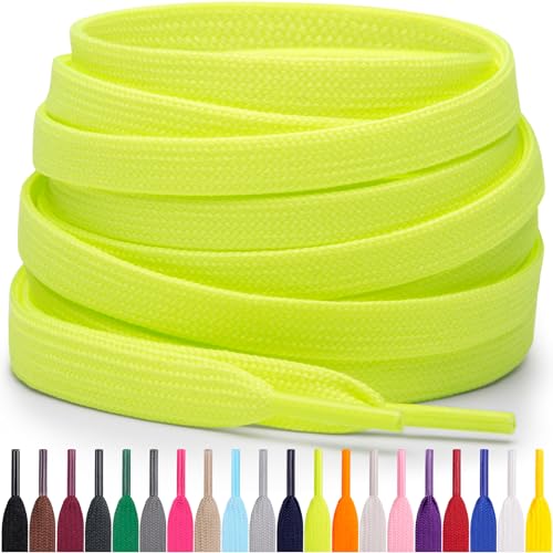 Miscly Cordones Planos para Zapatillas, Disponibles en Varias Tallas y Colores (Verde/Amarillo Neón, 114 cm)
