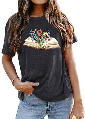 Image of Books Shirts for Women Reading T-Shirt Book Lover Tops Funny Readers Gifts Clothes Casual Librarian Tees
