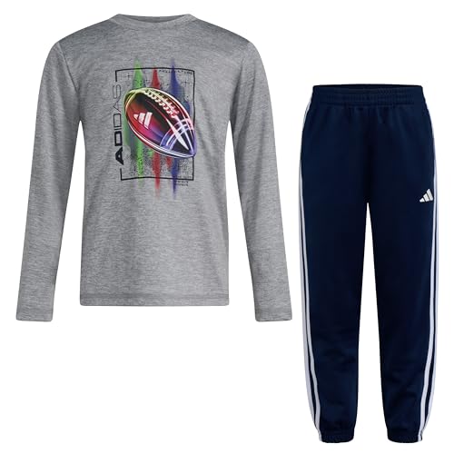 Image of adidas boys 2-piece Long Sleeve Poly Melange Tee and Joggers Set