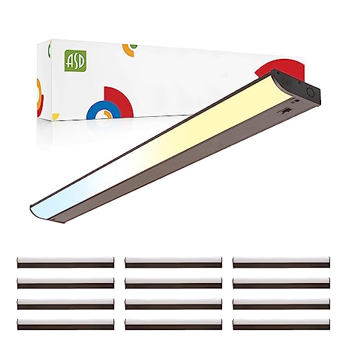 Image of ASD 12 Pack LED Under Cabinet Lighting, 32 inch 16W 1057 LM, Dimmable Hardwired Under Cabinet Lights for Kitchen, 3000K /4000K /5000K, Under Counter Light Fixtures, ETL, Bronze, Bullnose Design