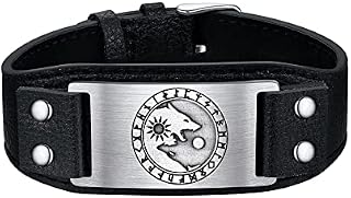 Bestyle Vintage Black Leather Bracelets for Men Women, Nordic Viking Totem Thor's Hammer/Celtic Knot/Wolf/Compass/Tree of Life Charm Bracelets -Gift Packed