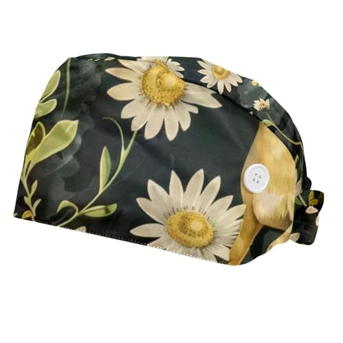 2 Pcs Deers Daisy Working Cap with Buttons Sweatband Adjustable Hats Tie Back Hats