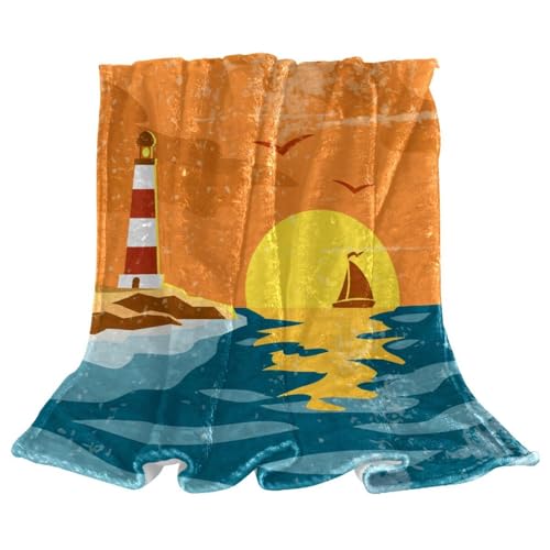Couverture microfibre chaude phare rétro jeté de canapé anti-froid doux - 2