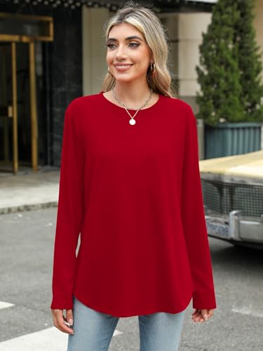 Image of Elesomo Womens Shirts Casual Crew Neck Short /Long Sleeve Tunic Tops Tees