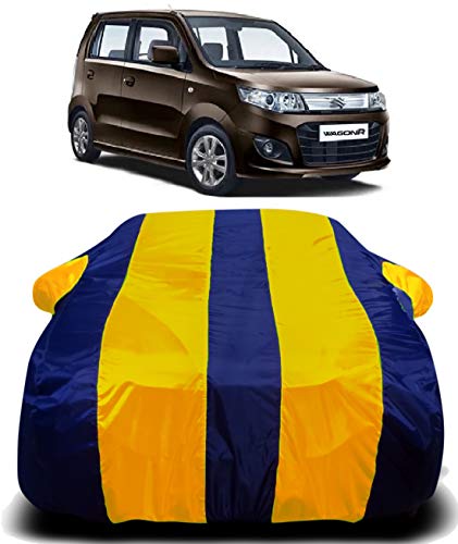 Image of Waterproof Car Cover with Ultra Surface Body Protection (Yellow Stripes) (Maruti Suzuki Wagon R 1.0)