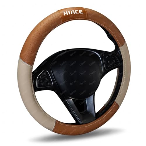 ハイエース 車用ハンドルカバー ハイエース 200系 3型 4型 5型 6型 バイカラー レザー ハンドルカバー 滑り止め&通気性 ステアリングカバー 四季対応高耐久軽自動車 普通車小型トラック通用 (ブラウン)