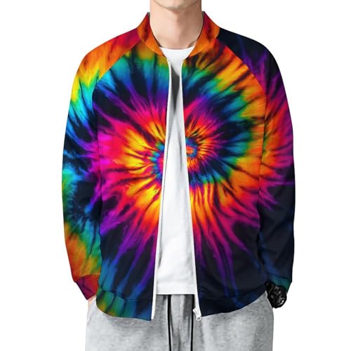 Men's Rainbow Tie Dye Jacket Casual Spring Fall Windbreaker Bomber Zip Up Coat