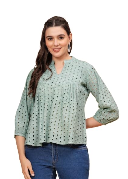 KIPEKWomens Grey Solid Tops & Tunic - Rayon Fabric, 3/4 Sleeves, Keyhole Neck and HIPS Length.