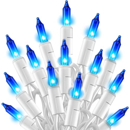 TW SHINE Christmas String Lights, 20FT 100 Count Incandescent White Wire Christmas Mini Lights, Waterproof Xmas String Lights for Outdoor Indoor Home Party Yard Decorations, Blue