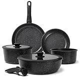 Foorey Home Black Pots and Pans Set Non Stick Removable Handle Ceramic Cookware Set Nonstick 9Pcs Dishwasher Oven Safe RV Kitchen Cooking Set Stackable Induction Cookware (Black, 9Pcs)