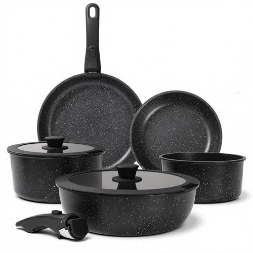 Foorey Home Black Pots and Pans Set Non Stick Removable
