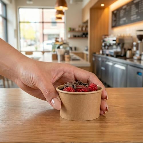 Image of Restaurantware Kraft 50 Count To Go Cup Disposable 3 x 3 x 1.8 Inches Paper Mini Cup Grease-Resistant Cup Recyclable Durable Design