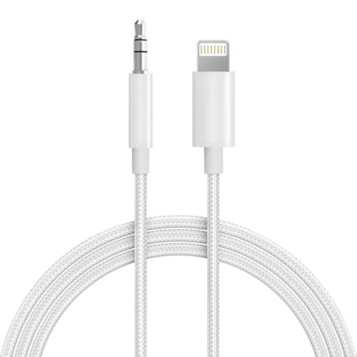 Aux Cord for iPhone,[Apple MFi Certified] Lightning to 3.5 mm AUX Cable for Car Stereo, Speaker, Headphone, Auxiliary Audio Cable Compatible with iPhone 14 13 12 11 XS XR 3.3FT Nylon Braided-White