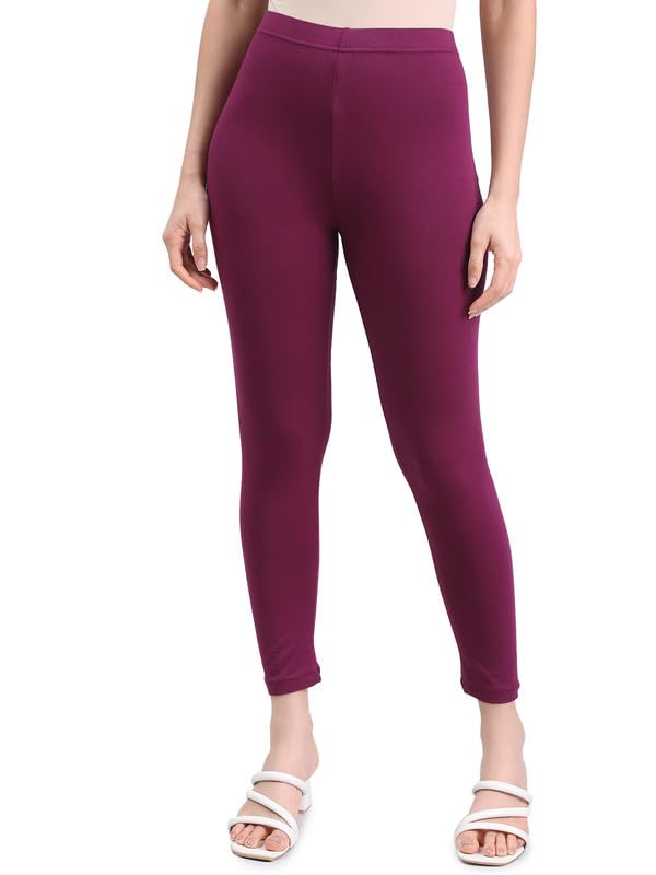 Image of GO COLORS Soft Cotton Stretch Cropped Leggings for Women | Breathable, Mid Rise