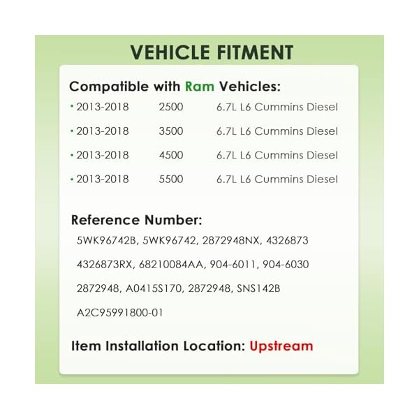 Upstream NOx Nitrogen Oxide Sensor - Compatible with 2013-2018 Ram 2500 3500 4500 5500 Vehicles - 6.7L L6 Cummins Diesel - Replace# 5WK96742B, Inlet - Image 3