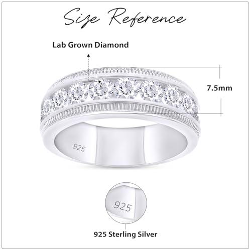 Men Wedding Band Ring 2.00 Cttw Natural Diamond or lab Grown Diamond 7.5MM Width Milgrain Half Eternity Engagement Rings in 10K or 14K Solid Gold & 925 Sterling Silver Jewelry Gift for Him3