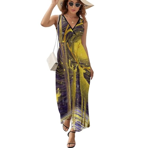 Robe Longue D'été sans Manches Cerf d'or | Robe Maxi Décontractée pour Femme