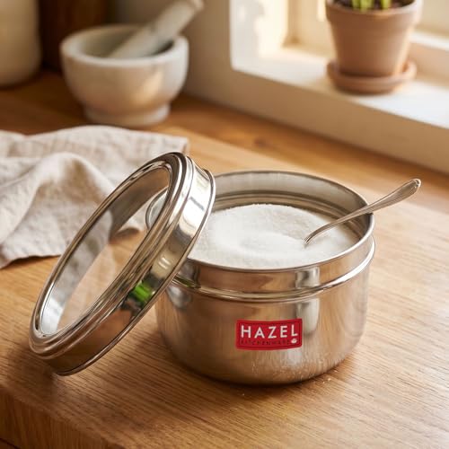 Image of HAZEL Stainless Steel See Through Container 1100ml | Kitchen Storage Canister with Transparent Lid for Food Storage