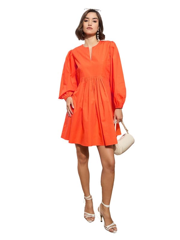 Image of barcino Black Poplin Puff Sleeves Gathered Loose Dress