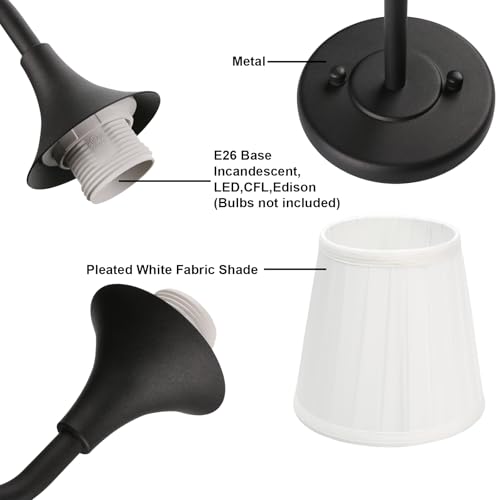 Image of Yosoan 2-Light White Pleated Fabric Shade Wall Sconce, White Pleated Cup Funnel Shade, Vanity Vintage Industrial Hardwired Indoor Boho Wall Mounted for Kitchen Living Room Staircase (Black)