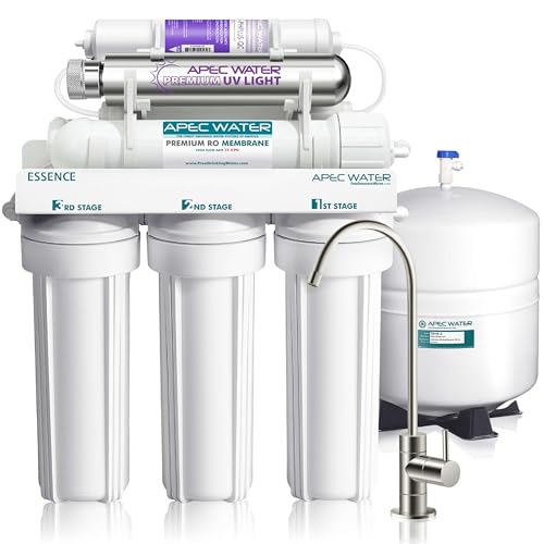 APEC Water ROES-PHUV75, 7-Stage Alkaline Under Sink Reverse Osmosis Water Filter System, UV Filter, NSF Certified 372, 75 GPD, Reduces 99% of Impurities