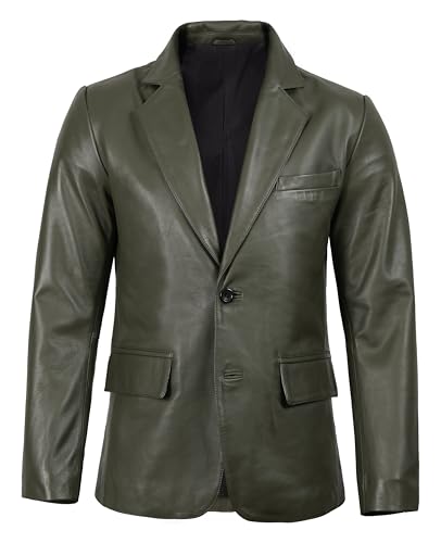 Image of fjackets Mens Leather Jacket - Real Lambskin Leather Blazer, Notched Collar Sport Coat for Men