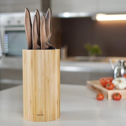 Ceppo Coltelli Universale in Bambù, Portacoltelli da Cucina Vuoto con Setole Amovibili, Design Elegante in Legno Naturale, Knife Block Holder, Sicuro e Facile da Pulire - immagine 3