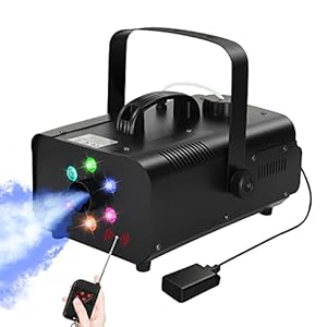 Máquina de humo de 1200W con 6 luz LED discoteca de colores con efecto RGBW, 5600 CFM, Máquina de Niebla con mando a distancia Máquina de humo para fiestas, bodas, Halloween y escenarios