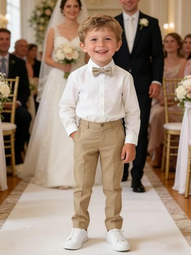 Image of Boys' Dress Pants Kids Wedding Suit Pants Boys School Uniform Pants Trousers for Golf Play & Outdoor Adjust Waist